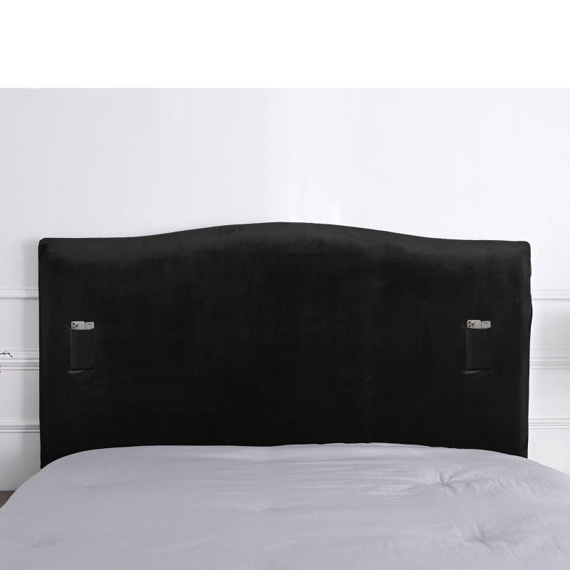 WOMACO Bed Headboard Slipcover Protector Stretch Solid Color Dustproof Cover for Bedroom Decor (Length (35" - 50"), Black-Plush) - Image 1